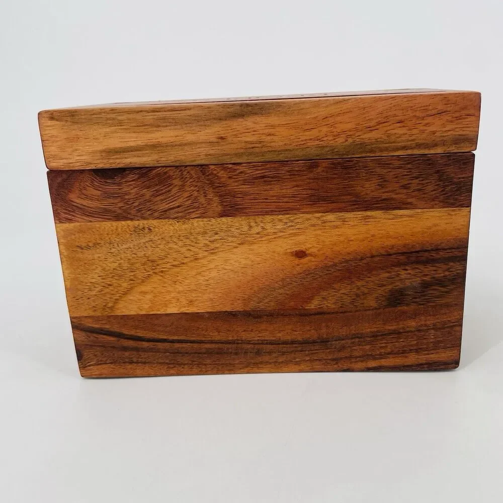 Our Table Acacia Wood Recipe Box Groove On Lid Bed Bath Beyond *No Cards NEW